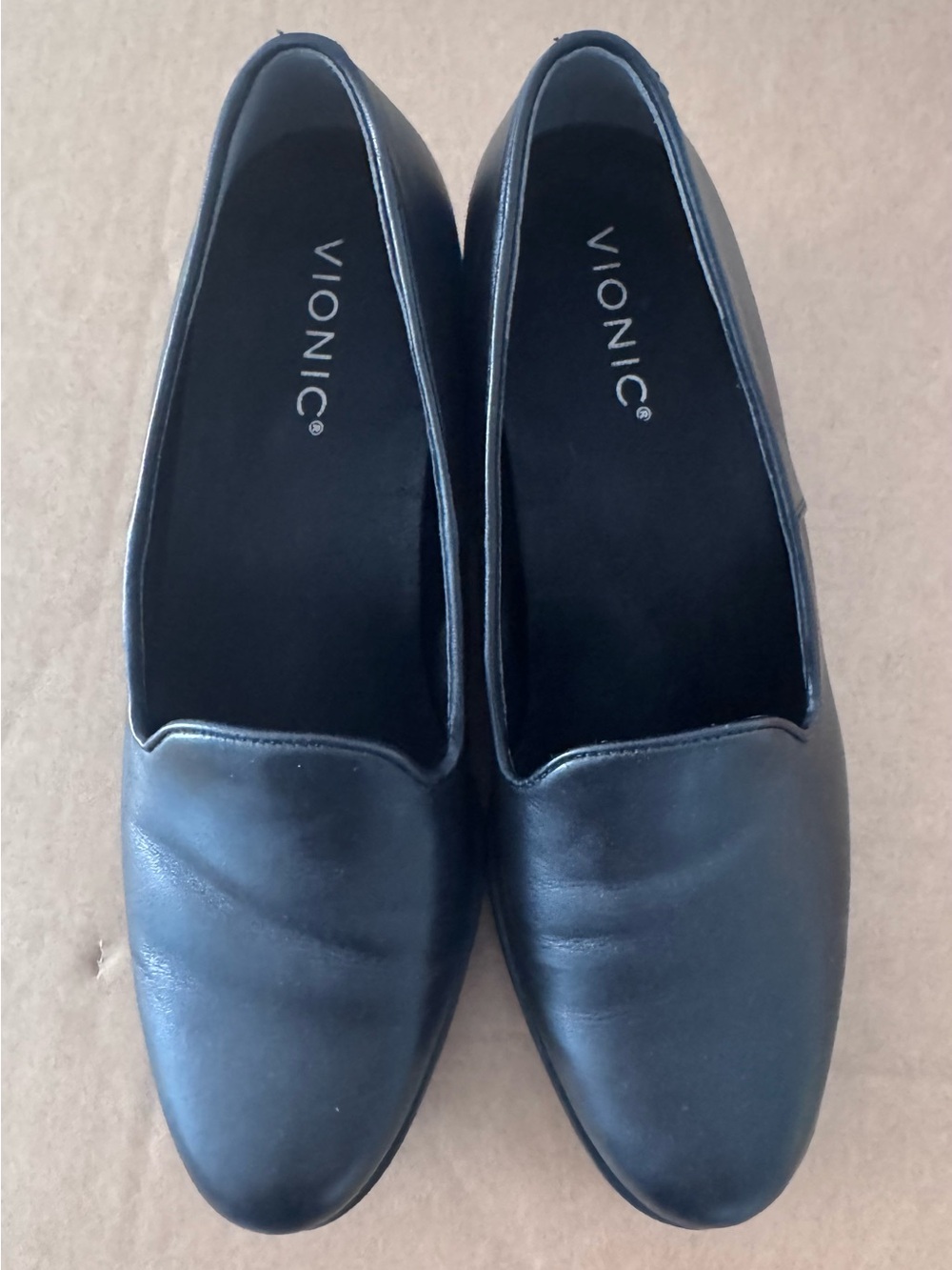 Vionic Black Leather Slip-On Wedges